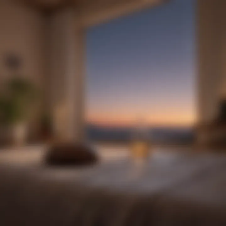 A calming evening scene with soft lighting and relaxation elements