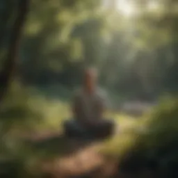 Tranquil scene of a person meditating in nature