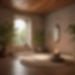 Tranquil meditation room with soft lighting and calming decor