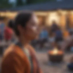 A vibrant community event with diverse groups engaging