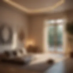 A serene meditation room with soft lighting and cushions