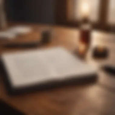 A journal with a pen resting on a wooden table, symbolizing self-reflection.