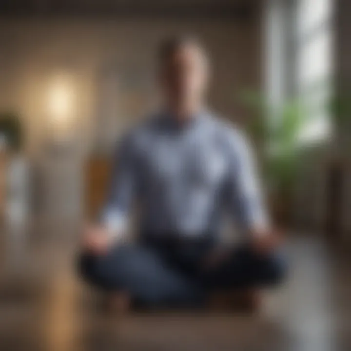 Mindful individual meditating in a corporate setting