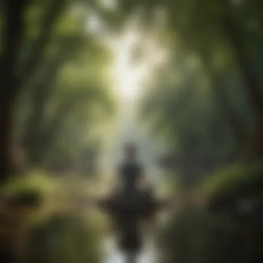 Meditative Connection with Nature A meditative figure surrounded by nature, illustrating the connection between mindfulness and happiness