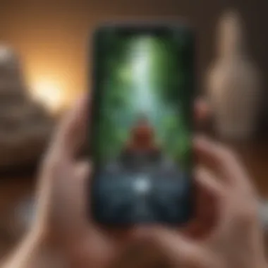 Close-up of a smartphone displaying meditation content