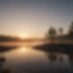 Serene sunrise over a calm lake reflecting tranquility