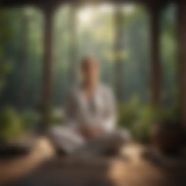 Serene morning meditation scene with soft light