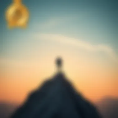 A person standing tall on a mountain peak, symbolizing achievement and confidence