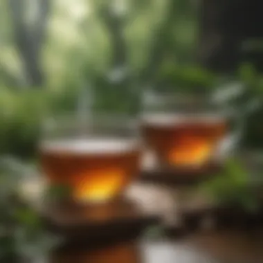 A collection of herbal teas and essential oils arranged for relaxation
