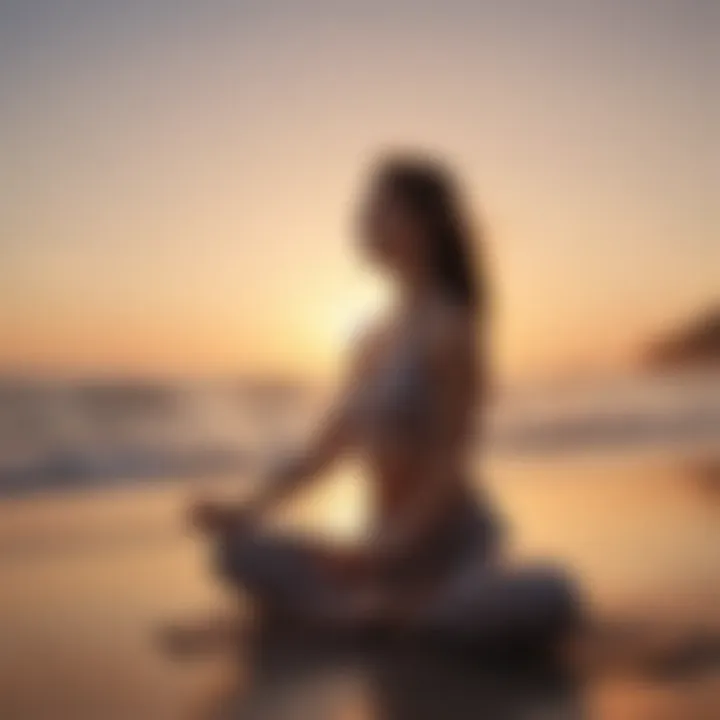An individual practicing yoga on a beach at sunset, embodying peace