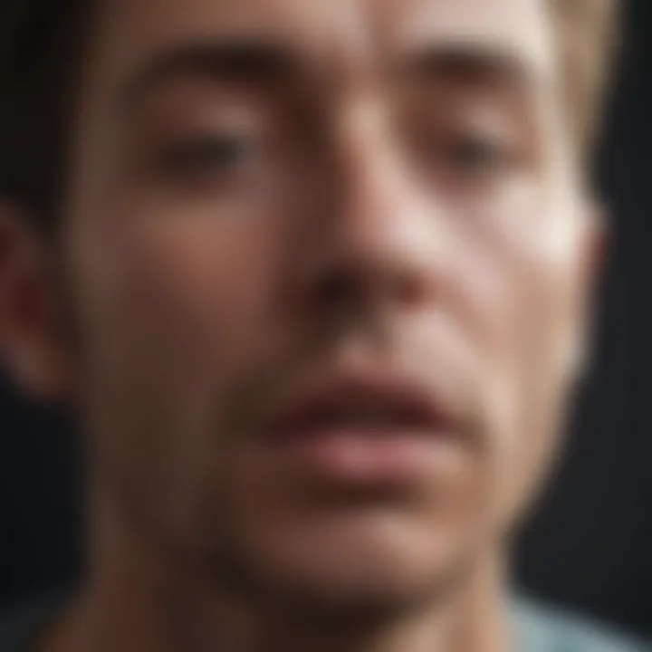 A close-up of a person practicing deep breathing