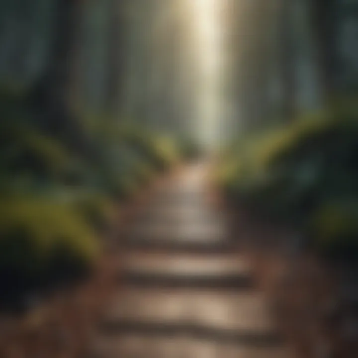 A serene nature scene depicting a path leading through a forest.