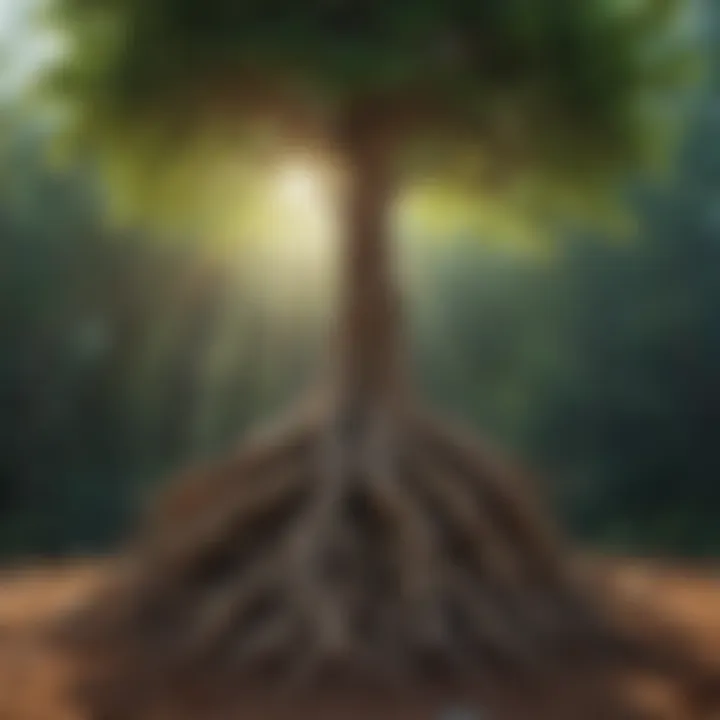 A vibrant tree with deep roots, symbolizing growth and connection to one's true self.