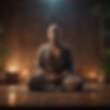 A meditative figure seated in a peaceful environment