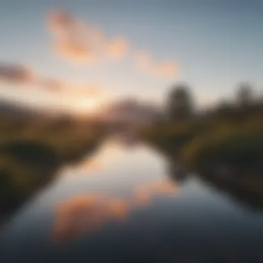 Reflection Prompts Against a Peaceful Landscape An open journal with reflection prompts and a peaceful landscape view