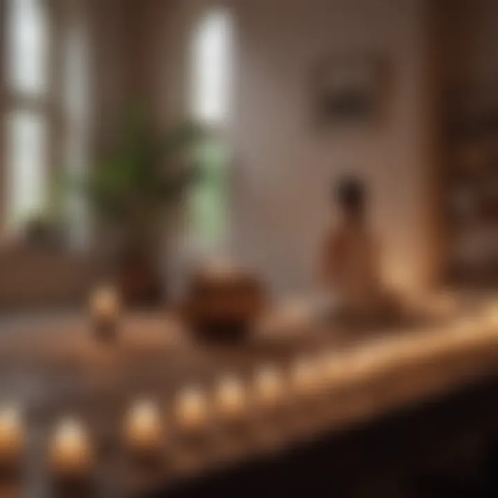 A calm space with candles and soft lighting for meditation