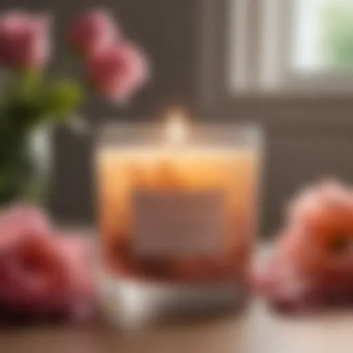 A soothing candle emitting soft light, surrounded by floral elements