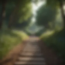 A serene landscape showcasing a peaceful walking path surrounded by nature