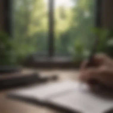 Moments of Reflection A tranquil moment of reflection with a notebook and pen