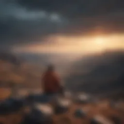A solitary figure gazing at a vast, empty landscape