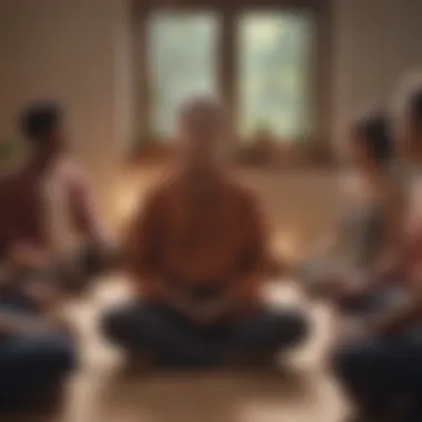 A group of diverse individuals engaging in mindfulness practice, showcasing connection and community