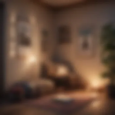 A cozy reading nook with mindfulness books and soft lighting