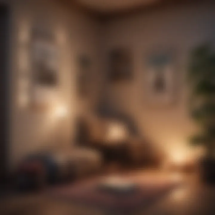 A cozy reading nook with mindfulness books and soft lighting