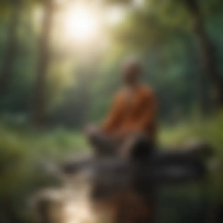 A person practicing mindfulness through meditation in a tranquil setting