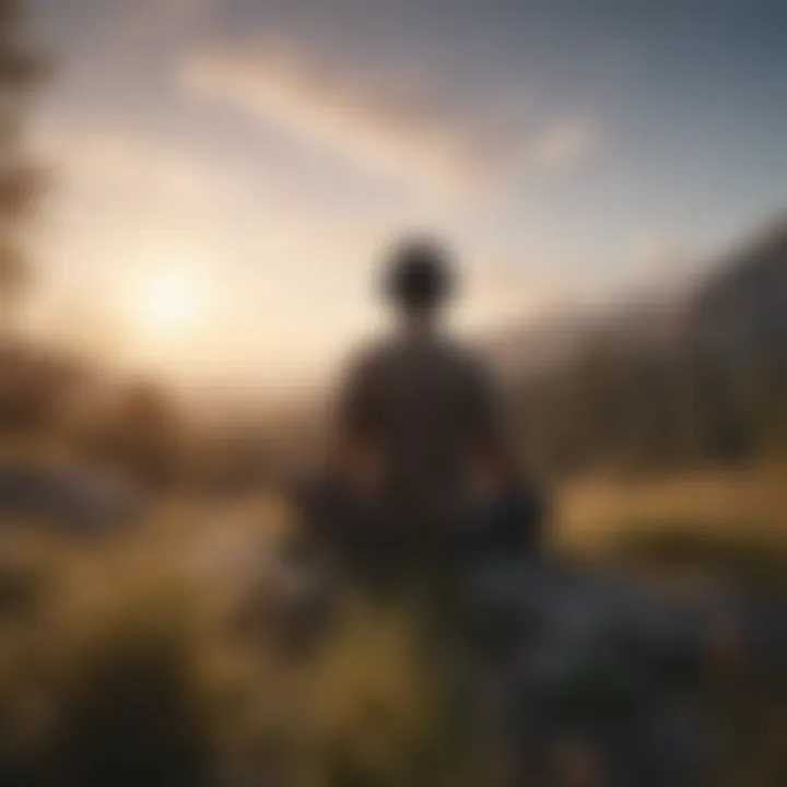 A serene landscape with a person listening to music peacefully