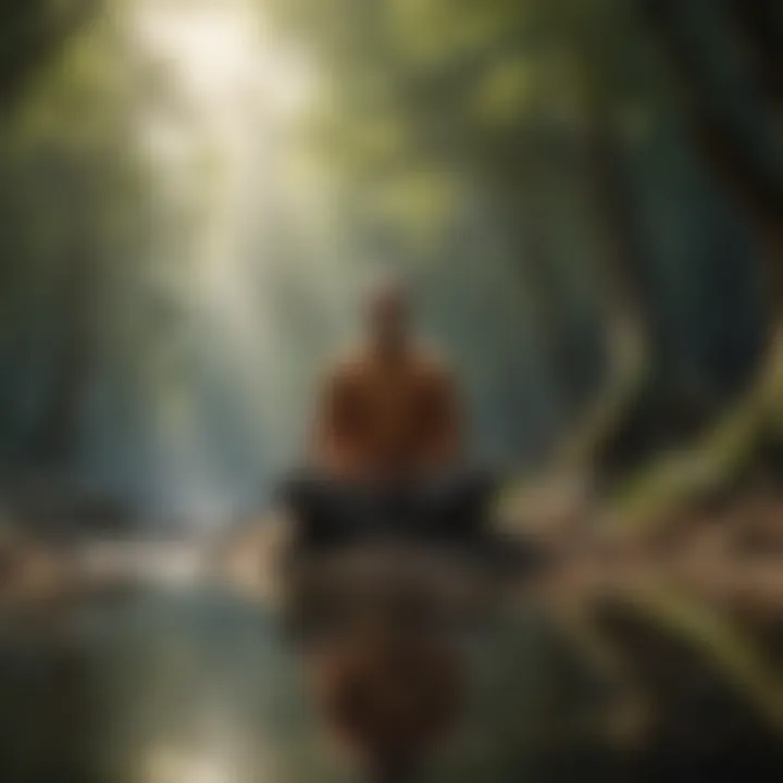 A person meditating in a tranquil environment