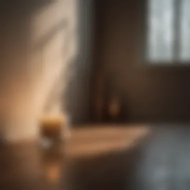 The Solitude of Reflection A dimly lit room with a single flickering candle, casting shadows on the walls, symbolizing solitude and contemplation