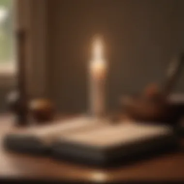 Reflecting on Mindfulness An open journal with a pen and a lit candle beside it