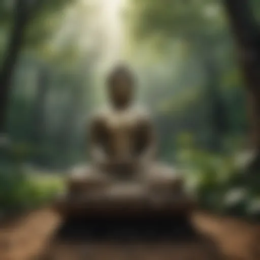 Buddha statue surrounded by nature, symbolizing tranquility