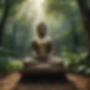 Serenity in Nature: The Essence of Buddha's Teachings Buddha statue surrounded by nature, symbolizing tranquility