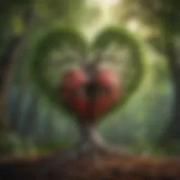 A heart symbol intertwined with a tree, representing love's growth