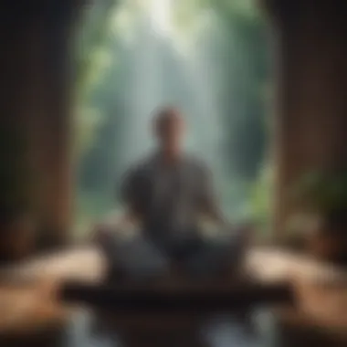 A person meditating peacefully in a quiet environment