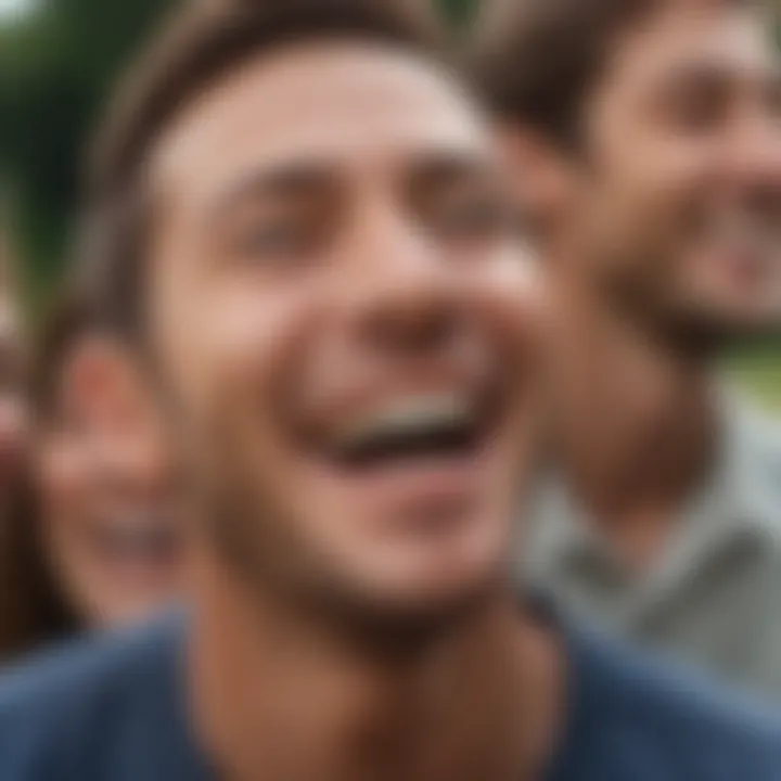 A close-up of joyful laughter shared between friends in a warm, inviting setting.