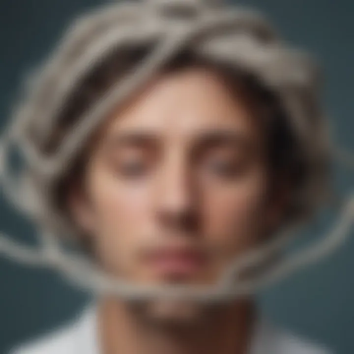 Illustration of a tangled mind with thoughts represented as knots