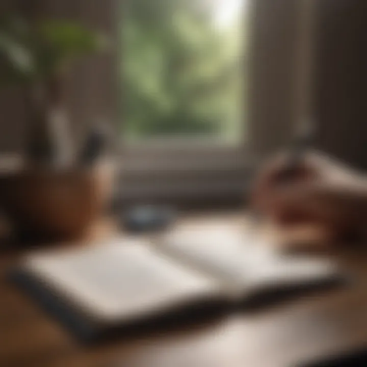 A close-up of a journal and a pen, representing mindfulness practices.