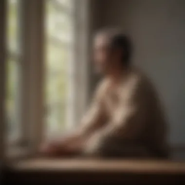 Contemplation of Worthlessness A contemplative figure sitting by a window, gazing out thoughtfully.
