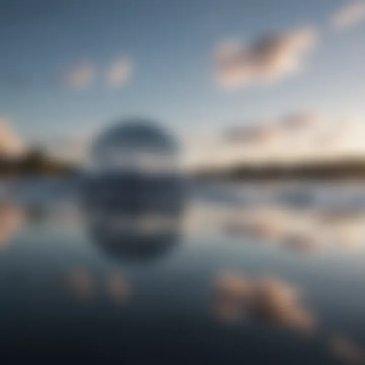 A close-up of a tranquil water surface reflecting the sky, promoting calmness.