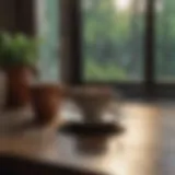A serene morning scene with a cup of coffee