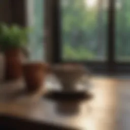 A serene morning scene with a cup of coffee