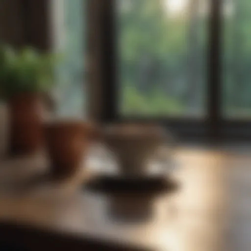 A serene morning scene with a cup of coffee