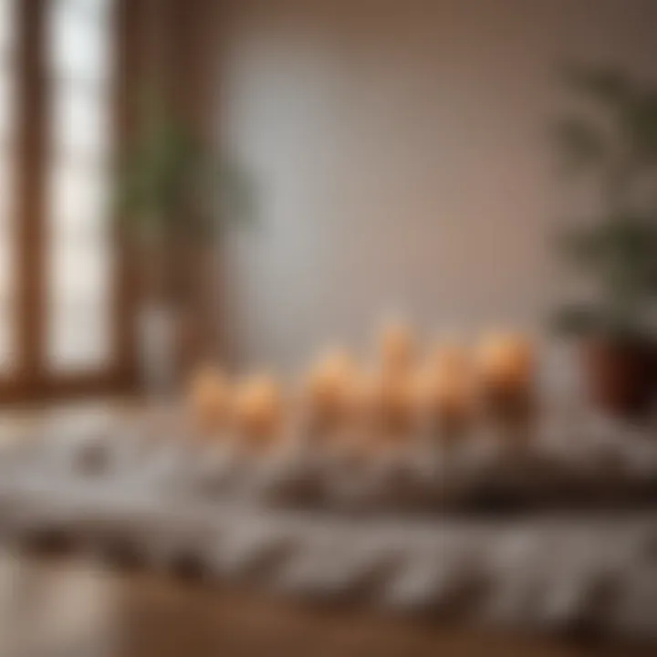 A close-up of a peaceful meditation setup with candles and soft textiles