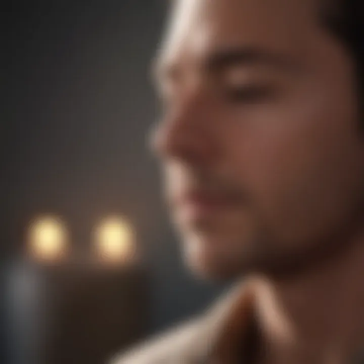 A close-up of a person meditating in a peaceful environment with soft lighting