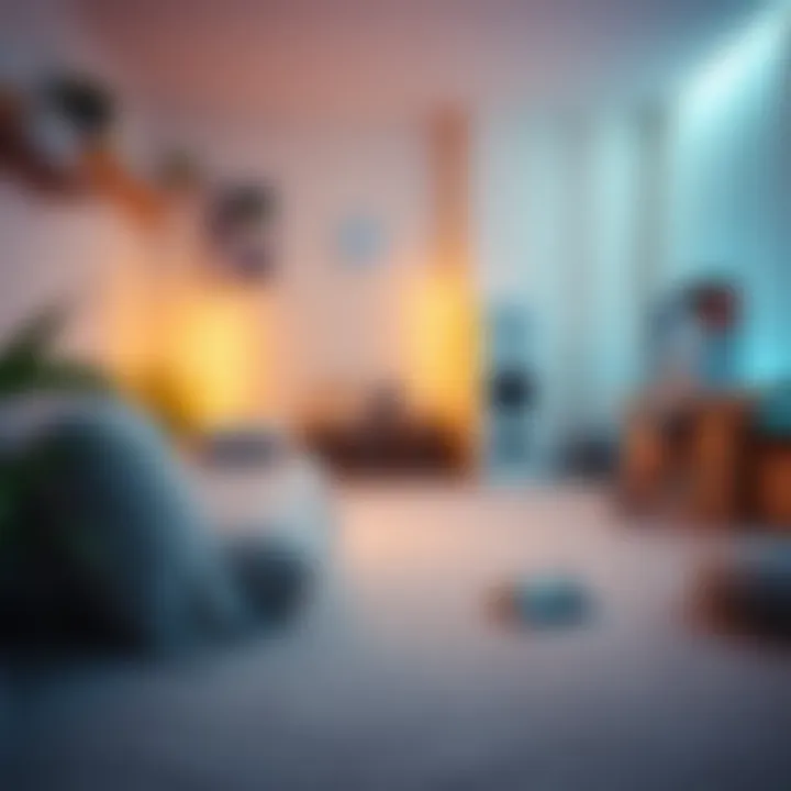 A tranquil gaming setup with soft lighting and cozy ambiance