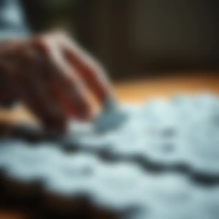 Close-up of a puzzle piece being placed strategically