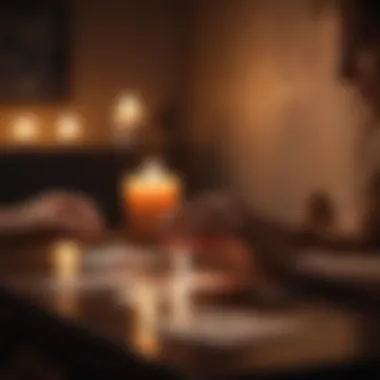 A tranquil scene of a person playing a card game by candlelight