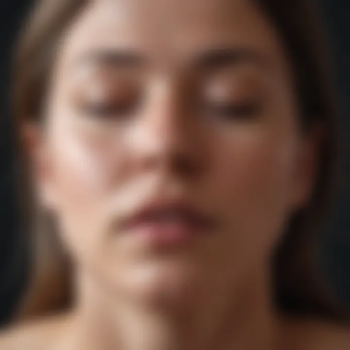 Close-up of a person breathing deeply with closed eyes